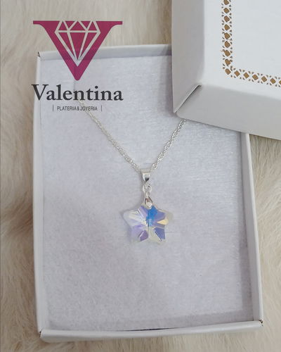 Juego Plata 925 Cadena + Dije Swarovski Estrella 13mm