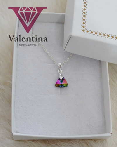 Juego Plata 925 Cadena + Dije Swarovski Triángulo 