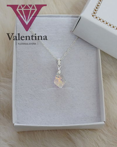 Juego Plata 925 Cadena + Dije Swarovski Triángulo 