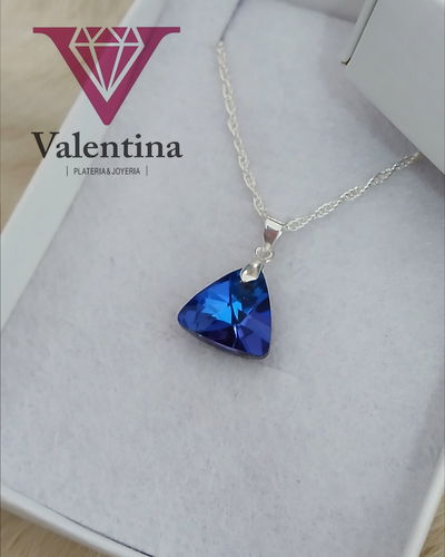 Juego Plata 925 Cadena + Dije Swarovski Triángulo 