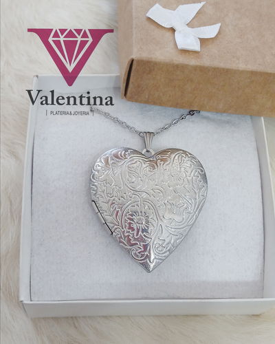 RELICARIO ACERO QUIRURGICO CORAZON DISEÑO 40X40MM