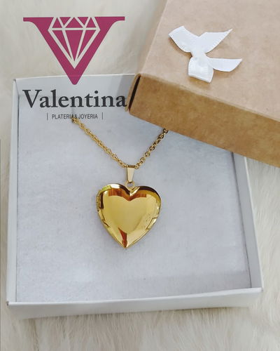 FOTORELICARIO ACERO DORADO CORAZON LISO 23X23MM