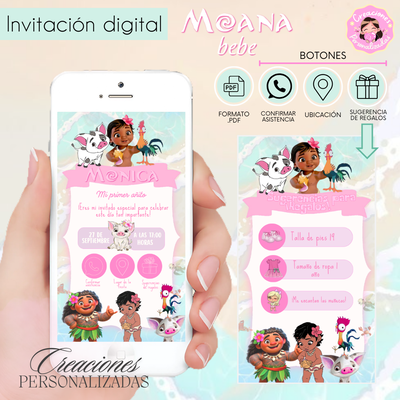 Moana bebe invitación digital interactiva