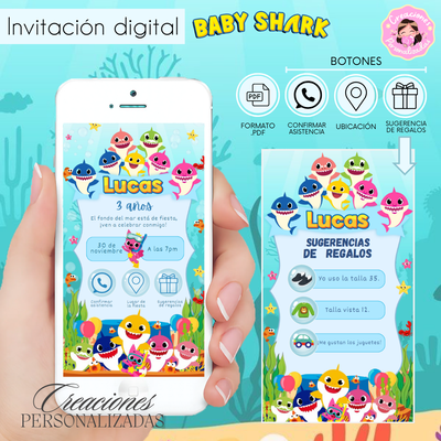 Baby Shark invitación digital interactiva