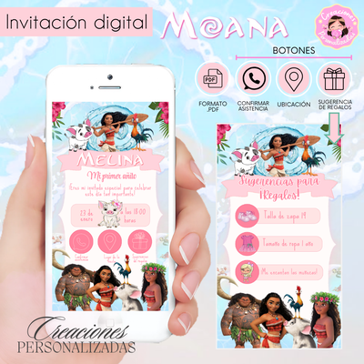 Moana invitación digital interactiva