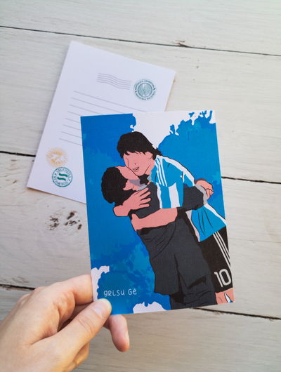 Postal Maradona y Messi 