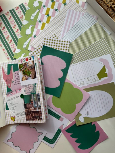 Pack de Papeles Scrapbooking Rosa y Verde - Goucat Studio