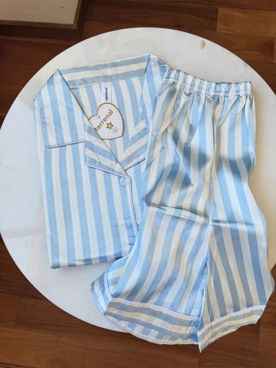 Pijama Satén - Rayas Celeste