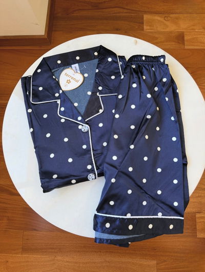 Pijama Satén - Azul Puntos Blancos