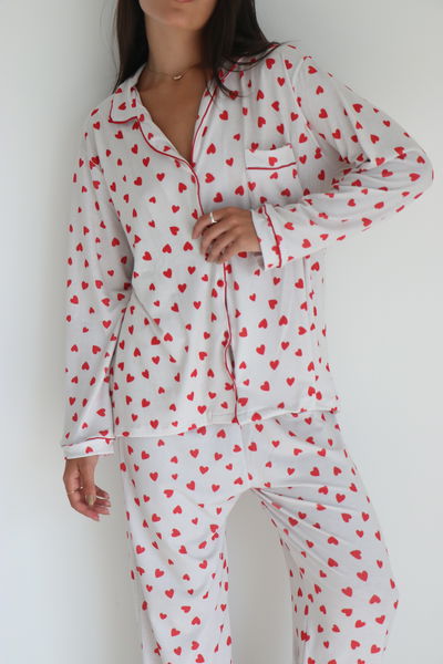Pijama Camisero - Corazones rojos