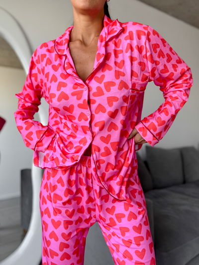 Pijama Camisero - Corazones fondo fucsia