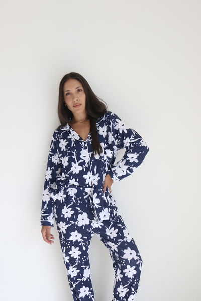 Pijama Camisero Fallado - Azul con flores