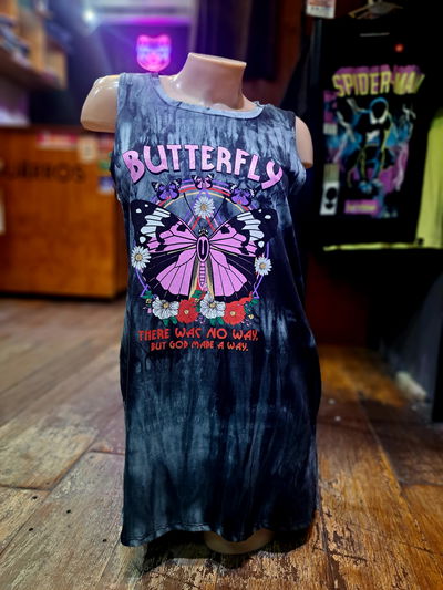 Vestido con Bolsillo Batik Gris Mariposa Butterfly