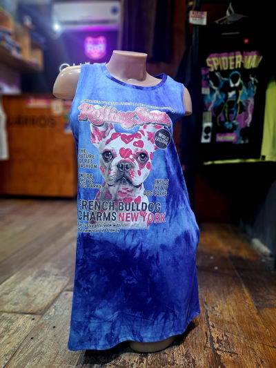 Vestido con Bolsillo Batik Azul Bulldog