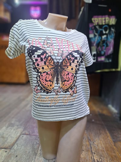 50cm Remera Rayada Crema Mariposa LA