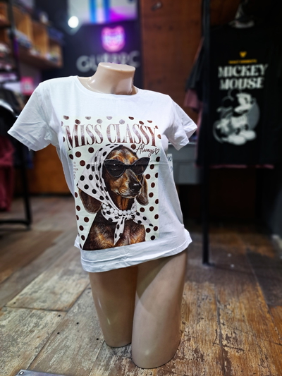 Remera Blanca |Talle Único Mujer| Salchicha Miss Classy