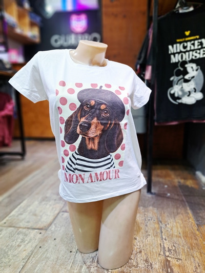 Remera Blanca |Talle Único Mujer| Salchicha Mon Amour