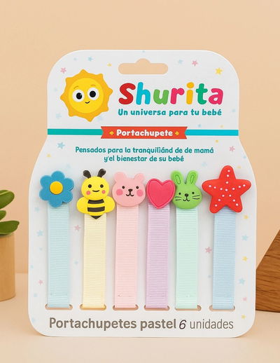 Portachupete pastel con prendedor por 6 unidades