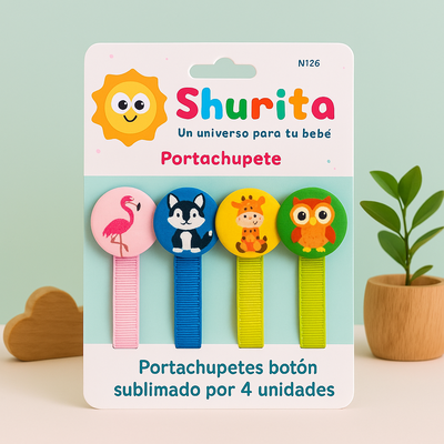 Portachupete con prendedor animalitos sublimado por 4 unidades