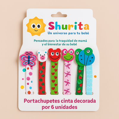 Portachupete decorada con prendedor por 6 unidades