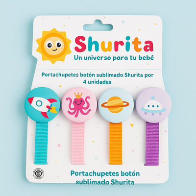 Portachupete con prendedor Shurita sublimado por 4 unidades