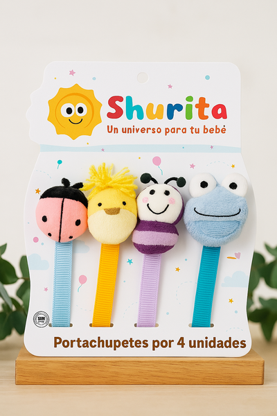 Portachupete con prendedor peluche por 4 unidades
