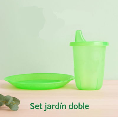 Set jardín doble: plato playo y vaso con pico