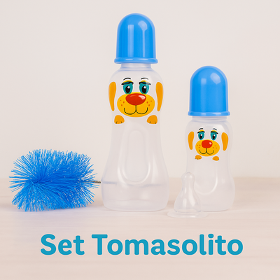 Set tomasolito: mamadera y juguera tomasolito, limpiamamadera y 2 tetinas