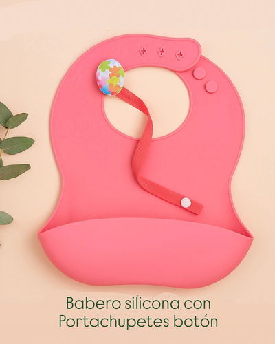 Babero de silicona con portachupete botón