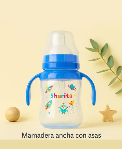 Mamadera boca ancha con asas