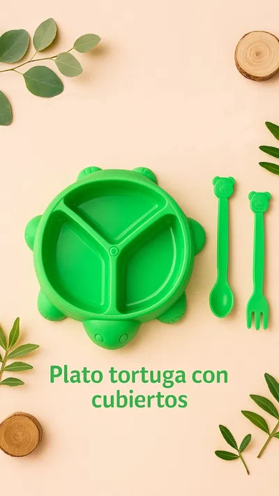 Plato tortuga con cubiertos