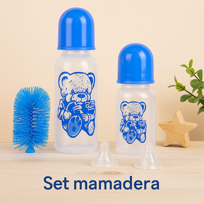 Set mamadera: mamadera, juguera, limpiamamadera y 2 tetinas