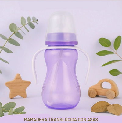 Mamadera translúcida de 250ml. Con Asas