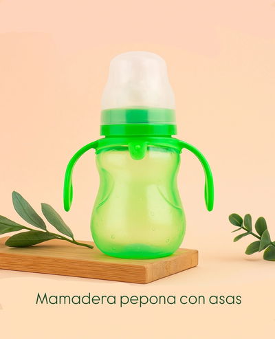 Mamadera pepona con asas, tetina boca ancha