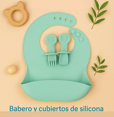 Babero de silicona con cubiertos de silicona