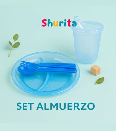 Set almuerzo: plato 3 divisiones, vaso con pico y cubiertos