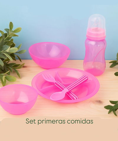 Set primeras comidas: plato 3 divisiones, bowl, mamadera translúcida y cubiertos