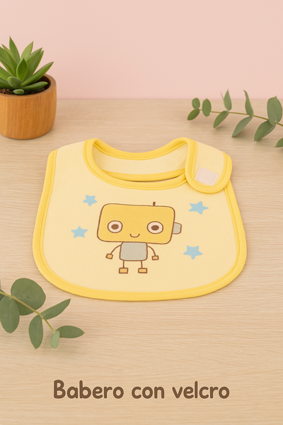 Babero con velcro, tricapa, candado