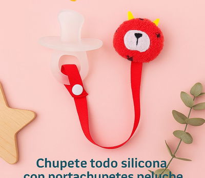 Chupete todo de silicona Nº 1 y 2, con Portachupete prendedor peluche