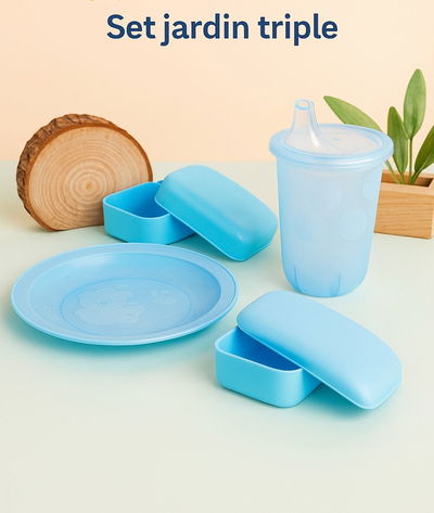 Set jardín triple: plato playo, vaso con pico y jabonera