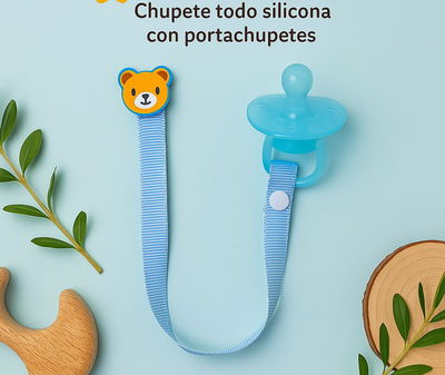 Chupete todo de silicona Nº 1 y 2, con Portachupete prendedor