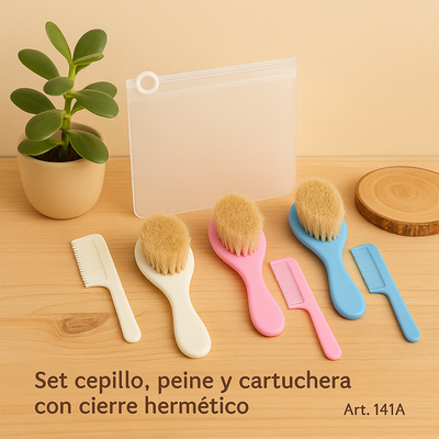 Set cepillo, peine y cartuchera con cierre hermético
