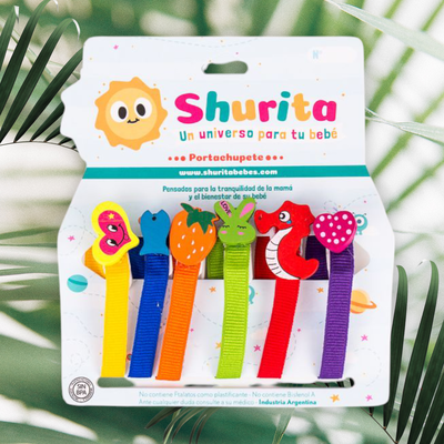 Portachupete de colores con prendedor por 6 unidades