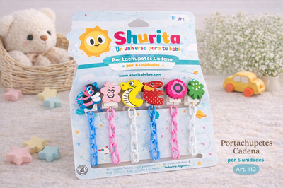 Portachupete Cadena con prendedor por 6 unidades