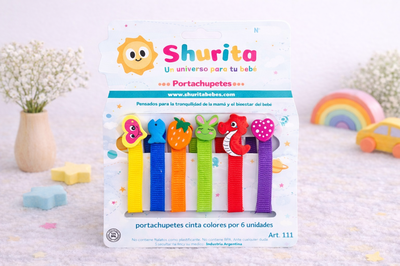 Portachupete de colores con prendedor por 6 unidades