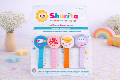 Portachupete con prendedor Shurita sublimado por 4 unidades