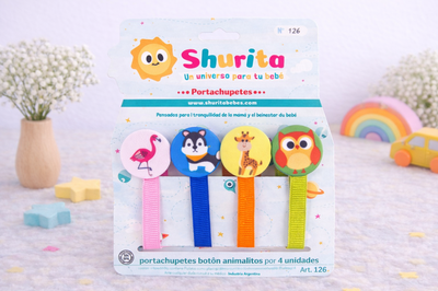 Portachupete con prendedor animalitos sublimado por 4 unidades