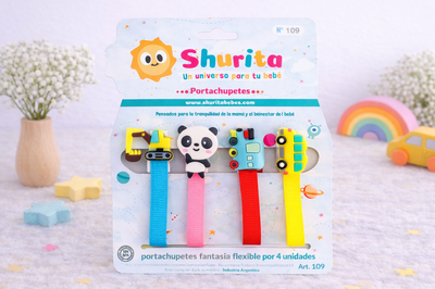  NUEVO-Portachupete con prendedor fantasía flexible por 4 unidades