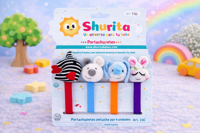 Portachupete con prendedor peluche por 4 unidades