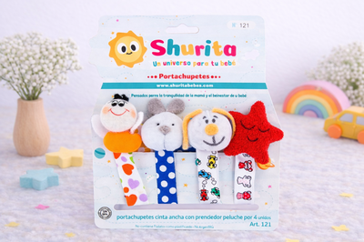 Portachupete ancha con prendedor peluche por 4 unidades